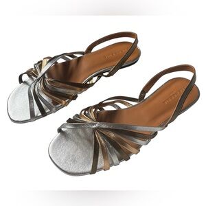Clergerie Paris Ingrid Metallic Women’s Flat Sandals Gold Silver US 11.5 New